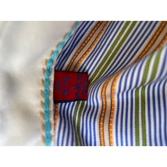 Robert Graham Multicolor Orange Blue Striped Button Up Shirt, Large - Picture 7 of 8